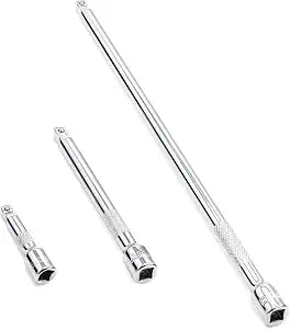 DAKCOS 3 Pieces 1/4 Inch Drive Wobble Extension Set Includes 2 4 9 Inch Extensions Premium Chrome Vanadium Steel with Mirror Finish