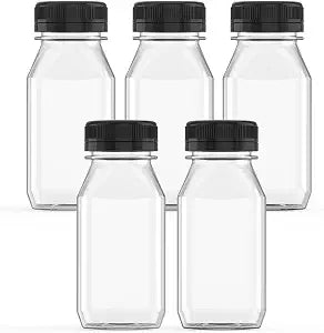 5 Pcs 8 oz Plastic Juice Bottle Bulk Beverage Containers with Black Lids