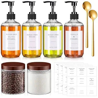 9 Pcs Coffee Syrup Dispenser Set 10.1 oz / 300 ml for Coffee Bar