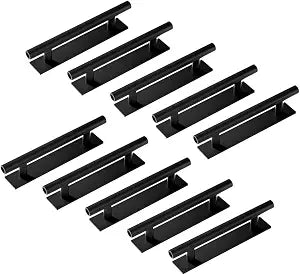 10 Pack Self-Stick Push Pull Helper ABS Plastic Wardrobe Handle Instant Cabinet Drawer Furniture Handles (Black)