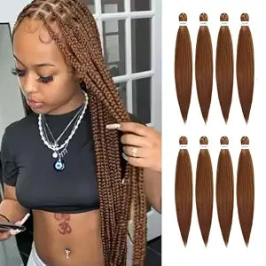 Pre-stretched Braiding Hair - 24 Inch 8 Packs Brown Braiding Hair For Twist or Box Braids, Long Yaki Texture Hot Water Setting Synthetic Braiding Hair Extensions (24 Inch, #30-8P)