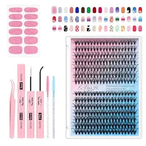 Lash Clusters Kit 280Pcs Individual Cluster Lash Extensions Kit 30D+40D Wispy Eyelash Clusters with Lash Bond and Seal and Tweezers and Nail stickers 8-16mm 2 Styles Mix Lashes Clusters Kit