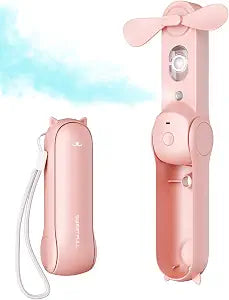 SWEETFULL Misting Fan Portable, Handheld Personal Mister Fans, Small Fan Rechargeable, Mini Spray Water Mist, Kids Women Portable Fans For Travel, Outdoors, Hiking, Camping Home Office (Pink)