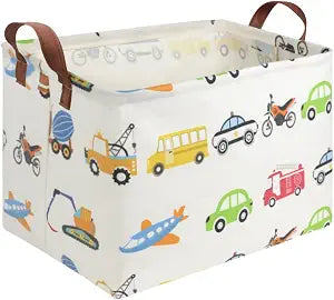 FXOLCSHE Rectangular Car basket,Car toy storage box,Collapsible Car Storage basket for boys,Waterproof PE Coating Storage,bedroom decor,Nursery hamper,Toy Organizer,Gift Basket(Vehicles)