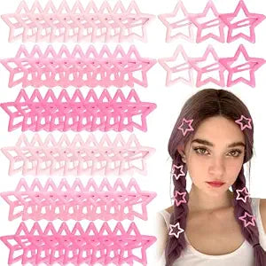 Joez Wonderful 60pcs Ferroalloy Snap Hair Clips, Cute Star Clips Hair Barrettes, Non-Slip Fashion Hair Accessories for Women- Pink