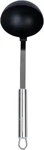 Restaurantware 12 in Nylon Heat Resistant Serving Spoon - German Standard Cooking Spoon with Stainless Steel Handle, Dishwasher Safe - Kitchen Spoon For Sauce, Soup, Basting, Buffets