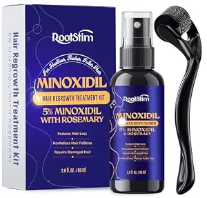 5% Minoxidil Spray + 0.25mm Derma Roller Hair Growth Kit for Men and Women, Hair Regrowth Treatment for Thinning Hairline, Crown & Beard, Rosemary Biotin Formula, 60 mL