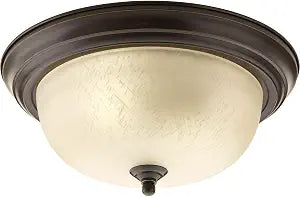 Progress Lighting 2-Light Ceiling Light, Flush Mount Ceiling Light Fixture for Interior Kitchen Lights, Hallway, Bedroom, Living Room, 13-1/4, 5-13/16, Antique Bronze, Etched Umber Linen Glass Shade