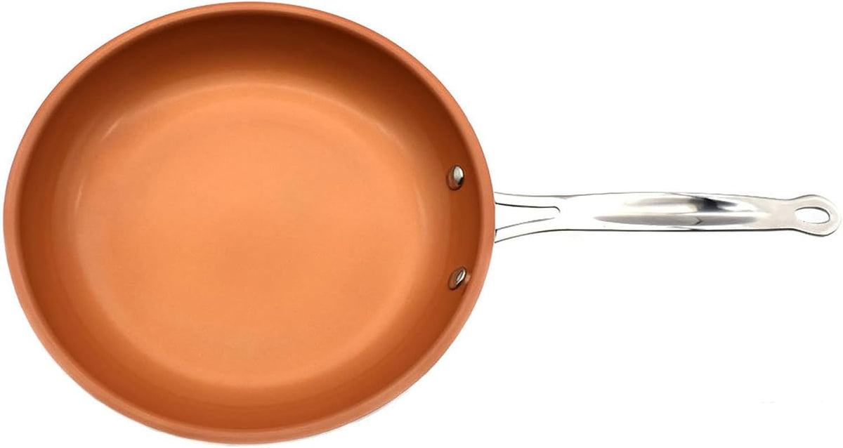 Toutrop Nonstick Copper Frying Pan, Chef Skillet with Ceramic Coating, Oven Dishwasher Safe, Induction Skillet for All Stoves, PFOA Free,Brass,8 inch