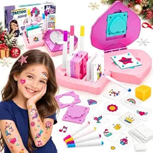 Temporary Tattoos for Kids, Girl Toys Age 6-8 8-12, Arts and Crafts Kits, Birthday Gift Ideas for Girls - DIY Kids Tattoo Kit with Tattoo Maker 40 Sheets & 4 Shape Molds, Gifts for 5+ Year Old Girls