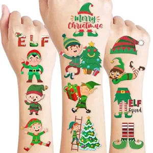 60 PCS Elf Christmas Temporary Tattoos Pre-Cut For Kids