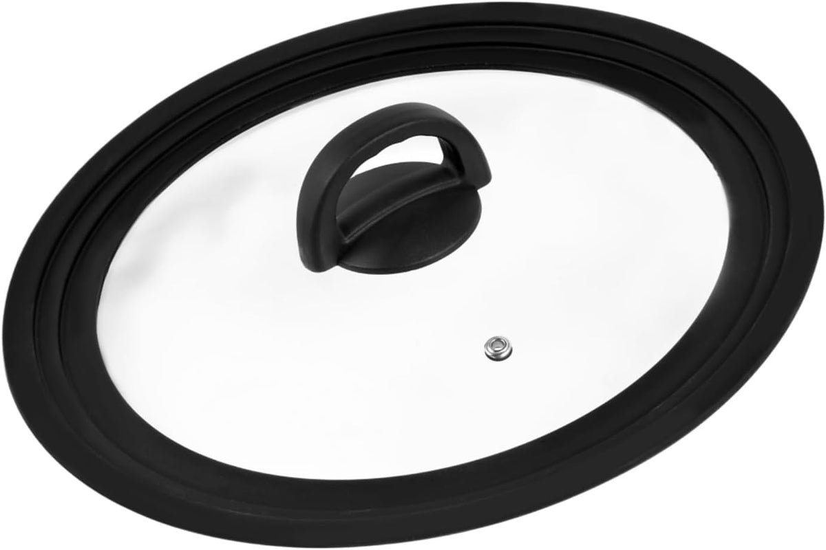 12.2 Inch Glass Lid for Pots and Pans, Frying Pan Cover with Silicone Rim and Steam Vent, Black Handle (12-1/4 Inch)