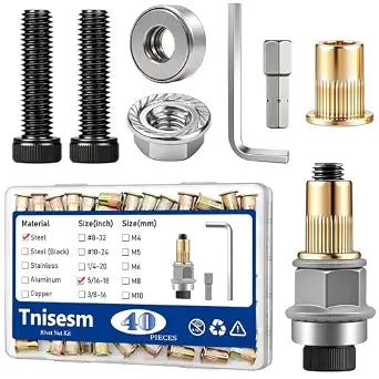 Tnisesm 40Pcs 5/16 Rivet Nut Installation Tool Set, 5/16-18 Carbon Steel Zinc Flat Head Riveter Nutsert Tool Kit
