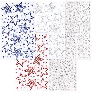 Teenitor 4th of July Star Face Gems, Self Adhesive Face Jewels for Women, Gem Stickers Face Rhinestones, Star Rhinestone Stickers 4th of July Accessories
