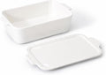 Samsle 9x6 Inch Small Ceramic Casserole Dish with Lid Deep for Oven,White