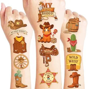 Cute First Rodeo Temporary Tattoos for Kids - 96 PCS Pre-Cut Western