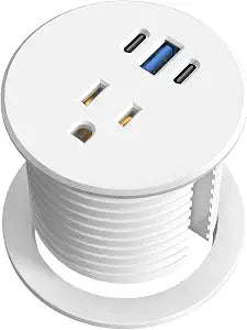 Desk Grommet Power Outlet, 2.5 inch Desktop Recessed Outlet with 20W Fast Charging USB-C Port, Flush Mount Outlet for Conference Rooms, Office Tables, Furniture (White, 10FT)