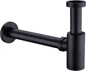 TRUSTMI 1 1/4" Decorative Bottle P-Trap - Matte Black, Adjustable Drain for Vessel & Pedestal Sinks, Solid Brass, Anti-Odor Design, Wall Drainage Kit