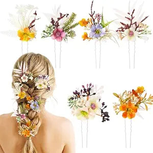 Thiccywoov 6 Pcs Flower Hair Clips Boho Bridal Hair Accessories, Multicolor