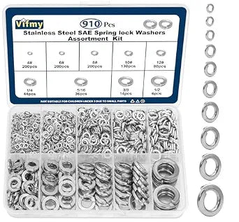 SAE Split Spring Lock Washer Assortment Kit #4-1/2 304 SS 910Pcs