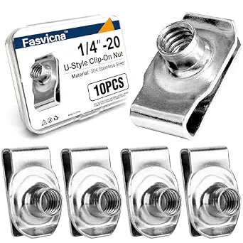 10PCS 1/4"-20 U Clip Nuts, 304 Stainless Steel Clip-On U Nuts