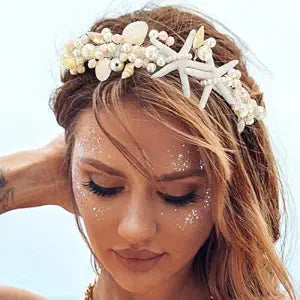 Brishow Mermaid Headband for Women Starfish Seashell Crown Beach Ocean Outfit Tiara Headpiece