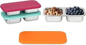 SUMERX 3 Pack Stainless Steel Snack Containers with Lids - 2 Compartment