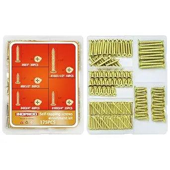 Brass Plated Wood Screw Assortment Kit, Phillips Flat Head Drywall Screws, #4#8#10 Self Tapping Wood Screws, Interior Construction Screws, Carbon Steel, for Indoor & Outdoor Use, 175 Pcs