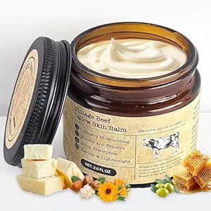 Beef Tallow Honey Balm for Sensitive Skin: Organic Grass-Fed Whipped Tallow Moisturizer with Manuka Honey, Olive Oil, Jojoba Oil & Vitamin E, Non-Greasy Face and Body Cream, 2 oz