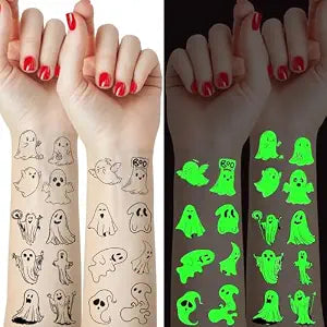 Glow in the Dark Halloween Temporary Tattoos, 70 Ghost Designs, Waterproof