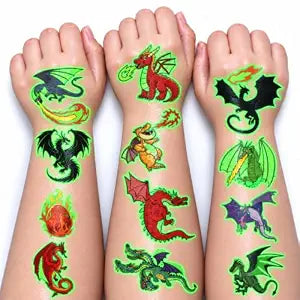Dragon Temporary Tattoos for Kids, 96 Pcs Glow Party Favors