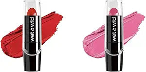 wet n wild Silk Finish Lipstick Cherry Frost Red & Pink Ice Lip Color Bundle, 0.13 Ounce