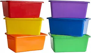 6 Pack Small Cubby Bins, Plastic Storage Containers for Classroom, Rainbow