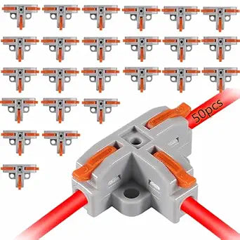 50PCS Lever Wire Connectors, T Shape Out Quick Wire Connectors, Electrical Lever Nuts Wire Connectors Push-in Conductor Terminal Block AWG 28-12