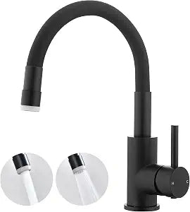 Flexible Gooseneck Spout Bar Sink Faucet Black, 360 Swivel, Suitable for Bathroom Sink and RV Kitchen