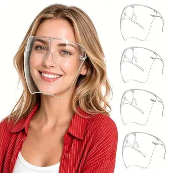 Face Shield with Glasses 4 Pack, Anti -Fog Clear Face Mask Full Face Protection Splash Guard Reusable Breathable See Through Goggles Plastic Working Face Shields Nail Art Tools for Nail Artists