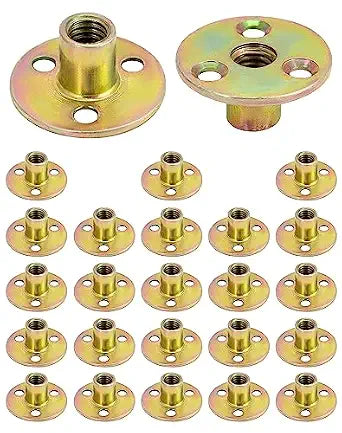 QWORK 3/8"-16 Iron Plate Nut, 25-Piece Set T-nut with Round Base Carbon Steel T-Nuts, Furniture Hardware Flange Insert Female Thread T-Nut