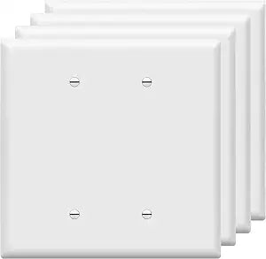ENERLITES 4 Pack Oversized Double Blank Wall Plate Cover, 2-Gang, White