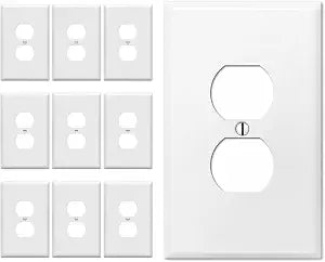OVERSIZED Metal Outlet Cover, 1 Gang OVERSIZE Electrical Outlet Cover Plate, Socket Cover for Outlets, Duplex Wall Plate, One Gang White Wall Plug Cover - (MADE IN USA) 5.5 x 3.5 Inches - 10 Pack