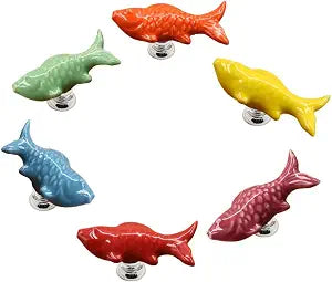 6pcs Creative Fish Pull Handles Drawer Knobs Nursery Ceramic