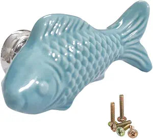 4 Pack Blue Goldfish Cabinet Pulls Vintage Cabinet Knob Handle Drawer Pull Animal Dresser Knob Cupboard Pulls