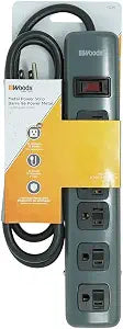 Southwire Woods Metal Power Strip - 6-Grounded Outlets - Resettable Safety Circuit Breaker Switch - 5-Foot Cord - Heavy Duty Outlet Extender