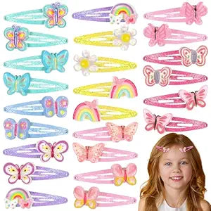 Hanaive 24 Pcs Rainbow Hair Clips for Girls Kids Hair Barrettes, Butterfly