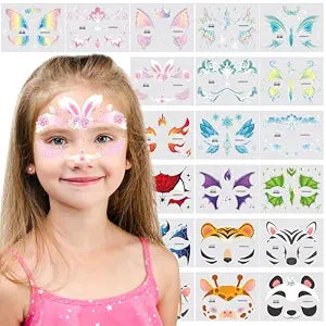 Konsait 20 Sheets Animal Face Tattoos for Kids - Tiger, Spider, Rabbit, Butterfly Designs for Boys and Girls, Fake Face Paint Tattoos Halloween Makeup Stickers Birthday Party Favors