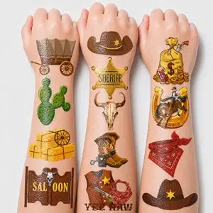60 PCS Pre-Cut Western Cowboy Temporary Tattoos for Kids