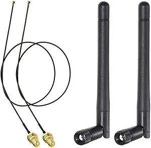 Bingfu WiFi Antenna 2.4GHz 5GHz 5.8GHz 3dBi MIMO RP-SMA Male (2-Pack) + 2 x 12 inch Ngff to Rp-SMA Cable for M.2 NGFF Intel Wireless Network Card WiFi Adapter Laptop