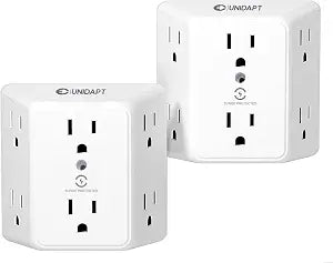 Unidapt Multi Plug 6 Outlet Extender, Surge Protector 900J, 2 Pack