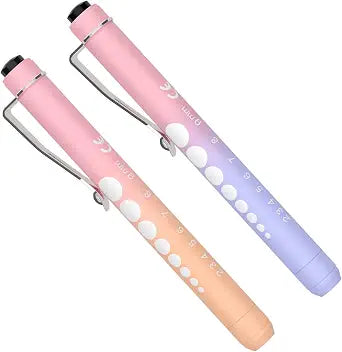 RISEMART 2 Pack Pen Lights for Nurses, Reusable Medical Light with Pupil Gauge and Ruler, White Light LED Penlight for Student Doctors