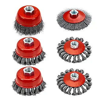 AUPREX 4 1/2" Angle Grinder Wire Wheel Set - 4 Inch & 3 Inch Knotted Coarse Crimped Wheels, Cup Brush with 5/8-11UNC Threaded Arbor