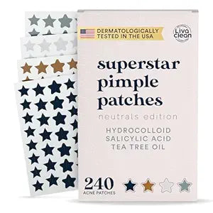 LivaClean 240 CT Neutrals Pimple Patches for Face w/Salicylic Acid & Tea Tree, Hydrocolloid Acne Patches Cute Star Pimple Patch for Healing, Cute Face Stickers, Zit Patch